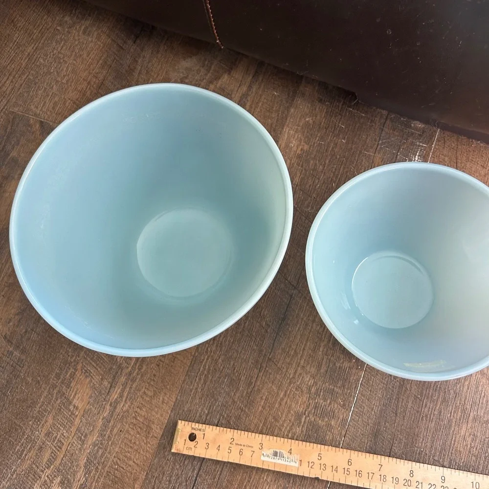 Fire King Blue Delphite Nesting Mixing Bowls Vintage Milk Glass Set of 2 USA